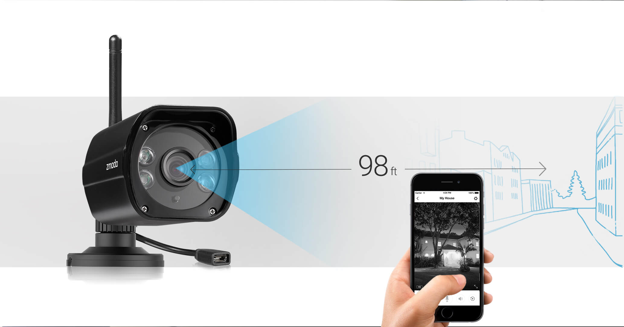 zmodo 1080p outdoor wifi camera with extended night vision